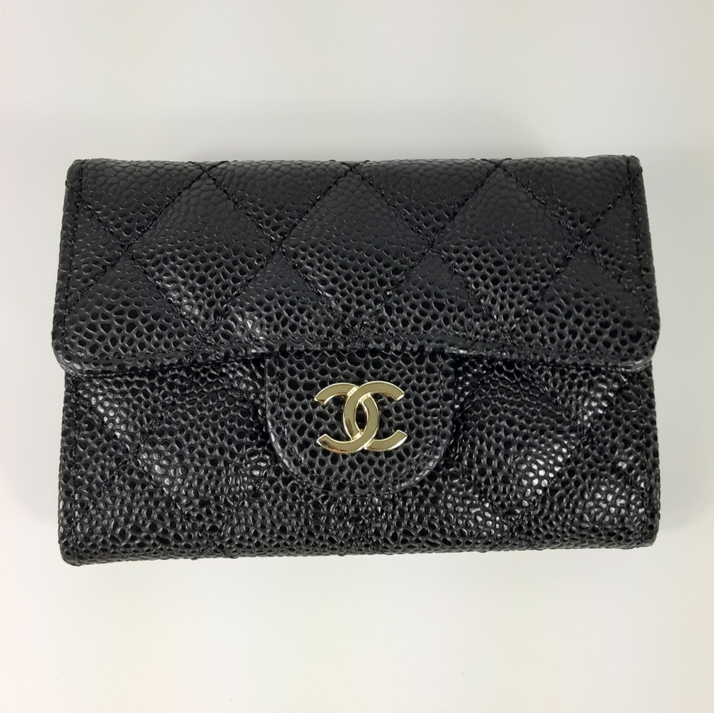 CHANEL Black Wallet with Gold Logo
